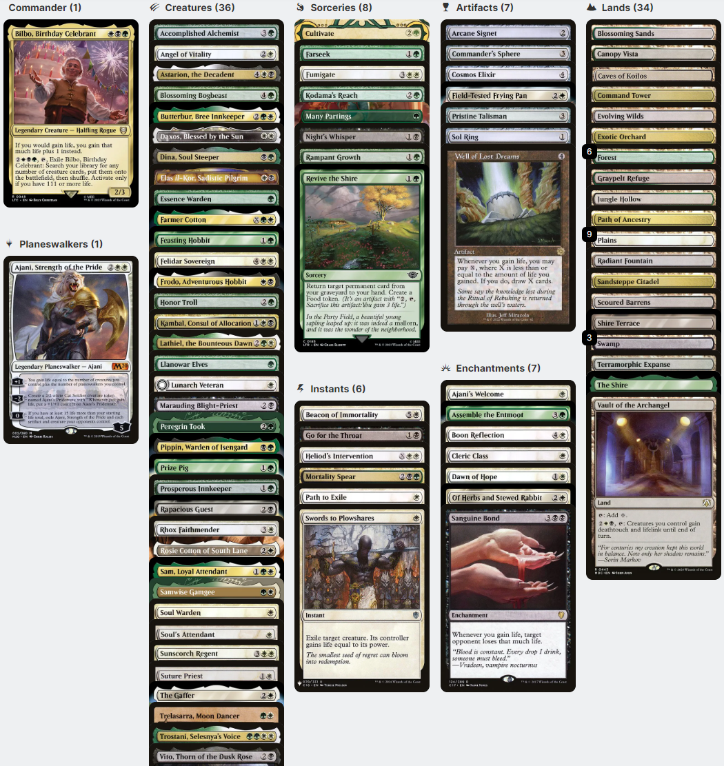 Bilbo, Birthday Celebrant LotR LIFEGAIN Magic MTG Custom Commander Deck