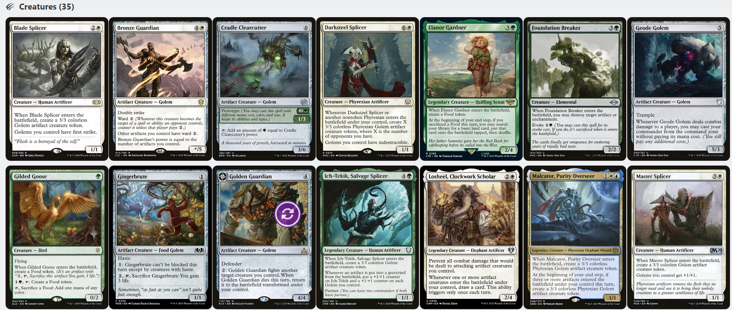 Brenard, Ginger Sculptor FOOD GOLEM TOKENS Magic MTG Custom Commander Deck