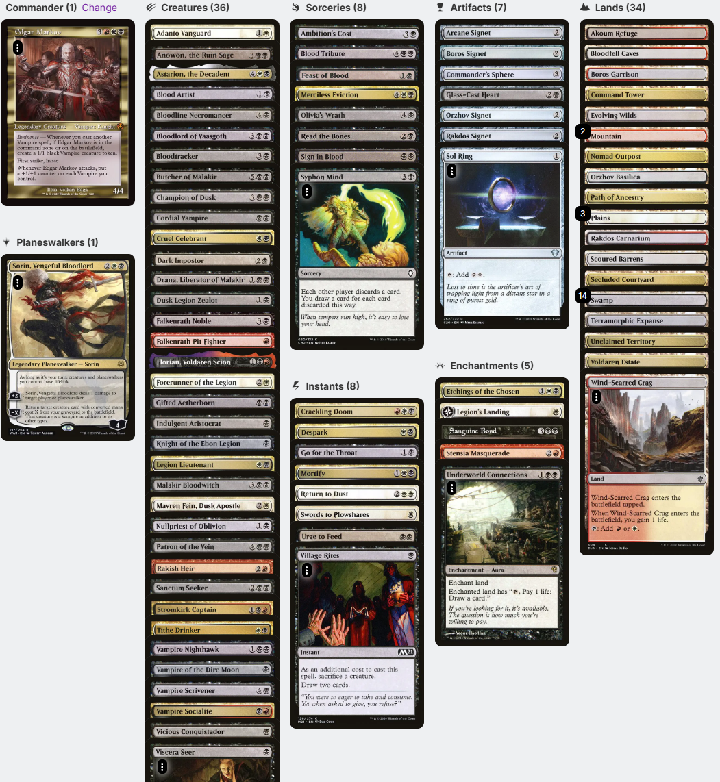 Edgar Markov Vampire Tribal Magic MTG Commander Deck