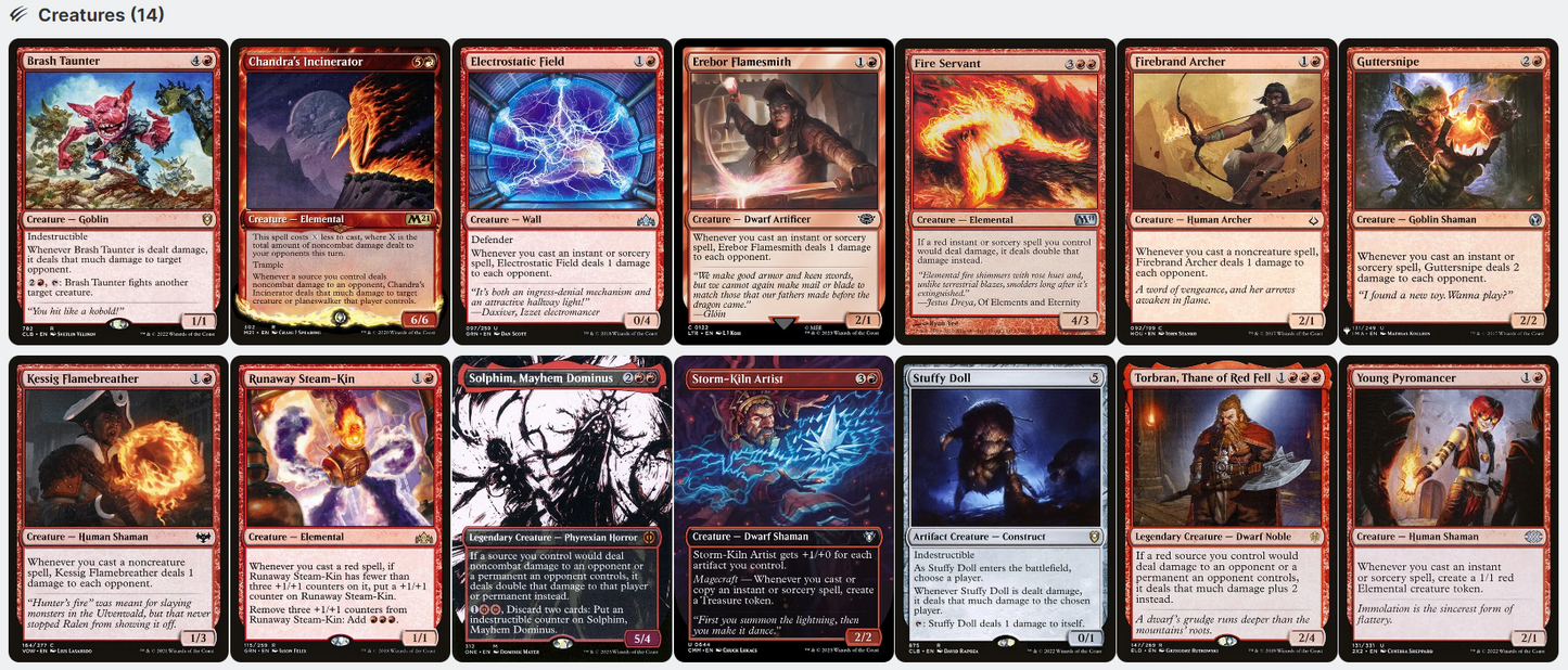 Imodane, the Pyrohammer BURN SPELLS Wilds of Eldraine WOE Magic MTG Custom Commander Deck