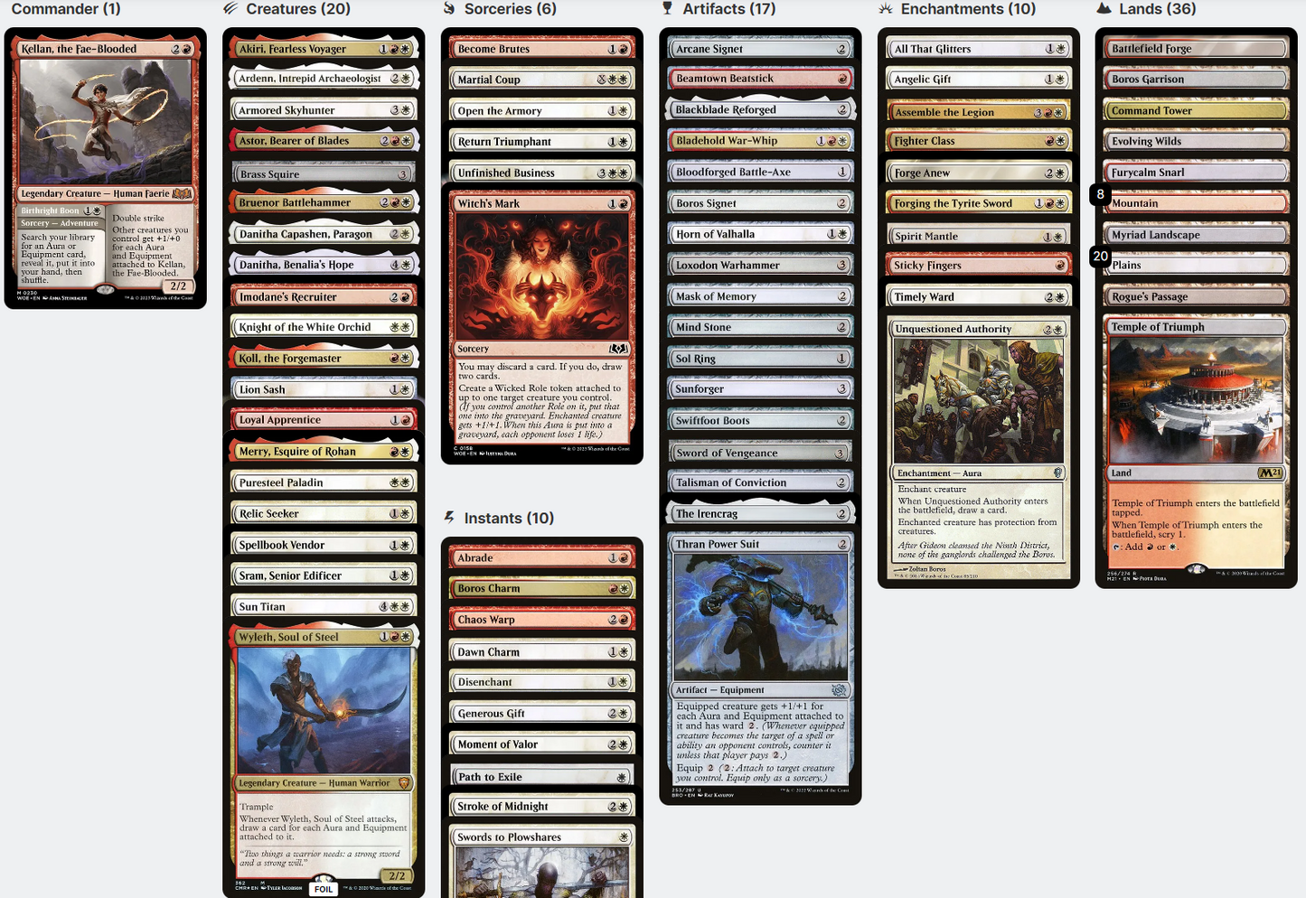 Kellan, the Fae-Blooded AURA and EQUIPMENT WoE Magic MTG Custom Commander Deck