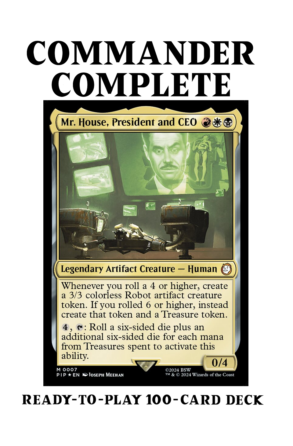 Mr. House, President and CEO DICE ROLLS TREASURE Fallout Magic MTG Custom Commander Deck Mr. House, President and CEO DICE ROLLS TREASURE Fallout Magic MTG Custom Commander Deck