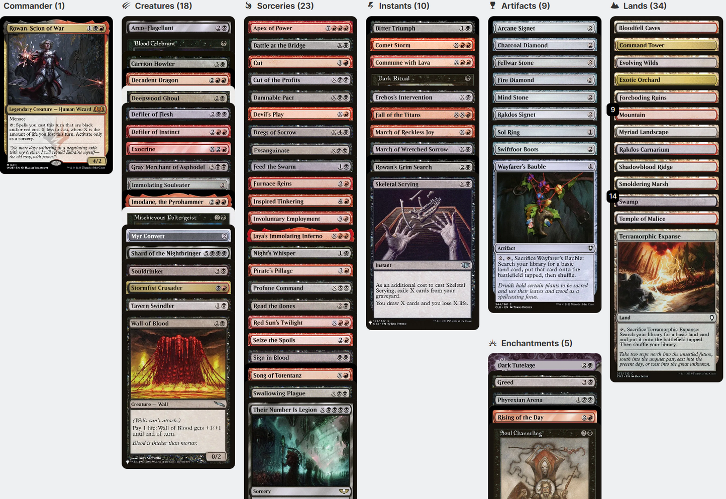 Rowan, Scion of War X-SPELLS LIFE LOSS LIFEGAIN Magic MTG Custom Commander Deck