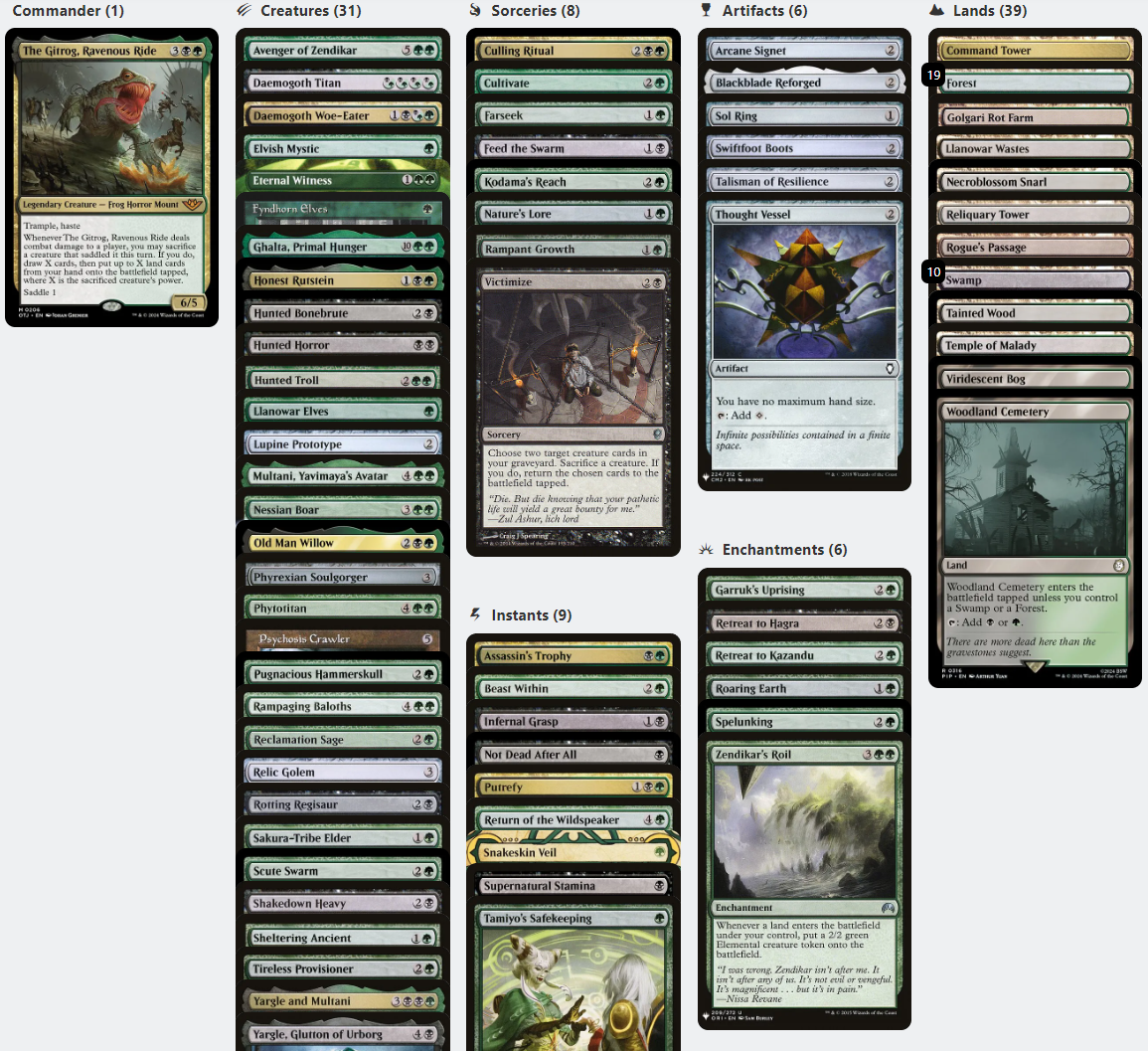 The Gitrog, Ravenous Ride SADDLE LANDFALL CARD DRAW POWER MATTERS Magic MTG Custom Commander Deck