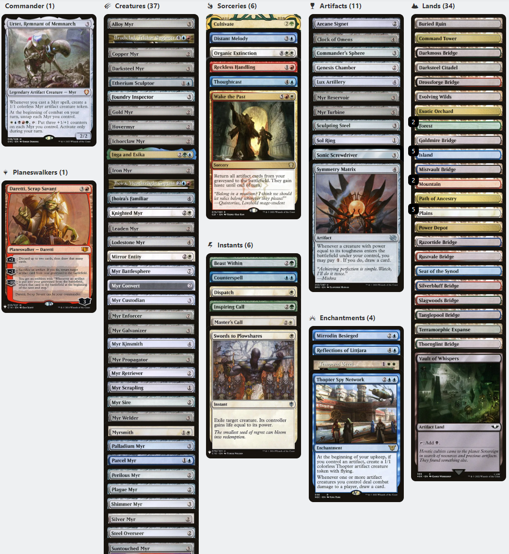 Urtet, Remnant of Memnarch MYR Tribal Five-Color Magic MTG Custom Commander Deck