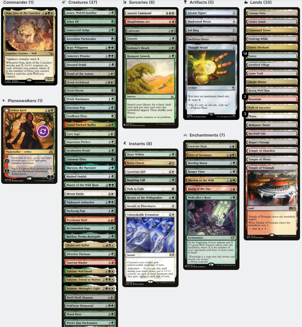 Voja, Jaws of the Conclave ELVES AND WOLVES Magic MTG Custom Commander Deck
