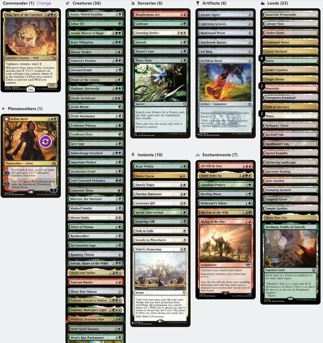 Voja, Jaws of the Conclave ELITE Elves and Wolves Magic MTG Commander Deck