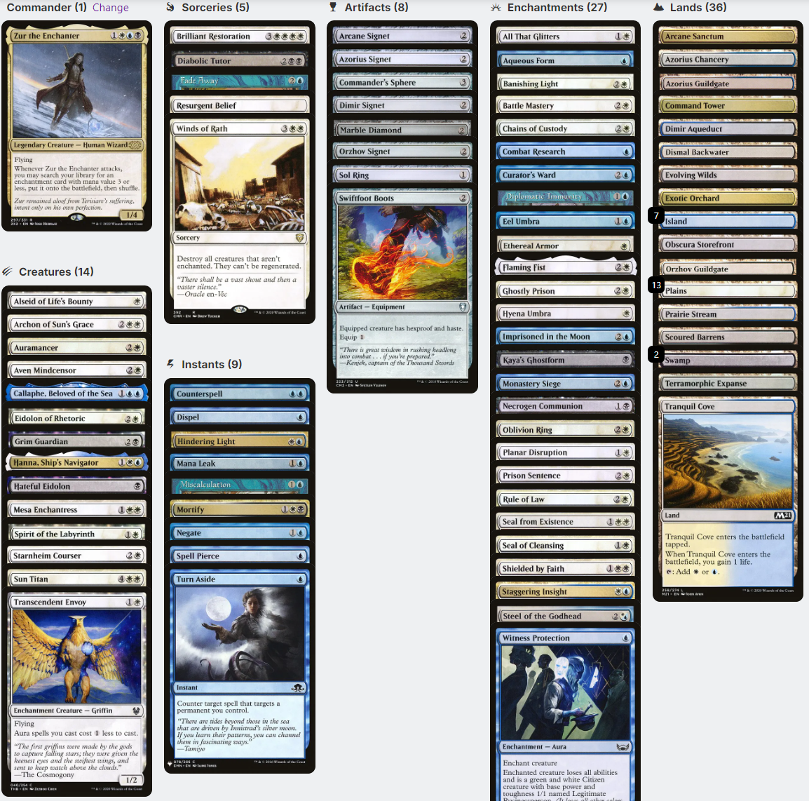 Zur the Enchanter ENCHANTMENTS Esper Magic MTG Custom Commander Deck