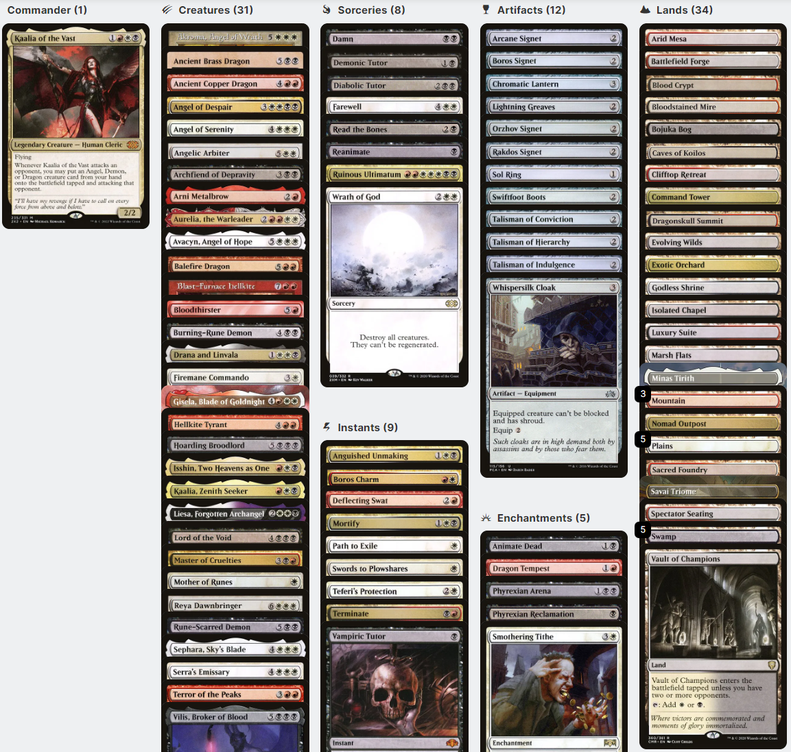 Kaalia of the Vast ELITE Angels Demons Dragons Magic MTG Custom Commander Deck