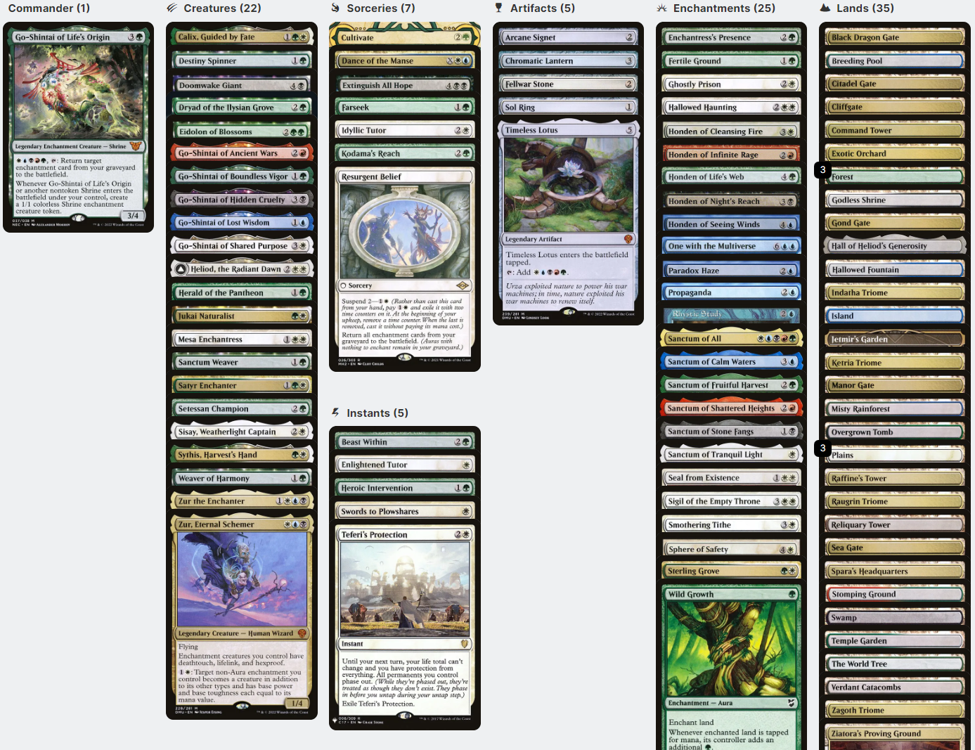 Go-Shintai of Life's Origin ELITE Shrine Enchantress Magic Custom Commander Deck