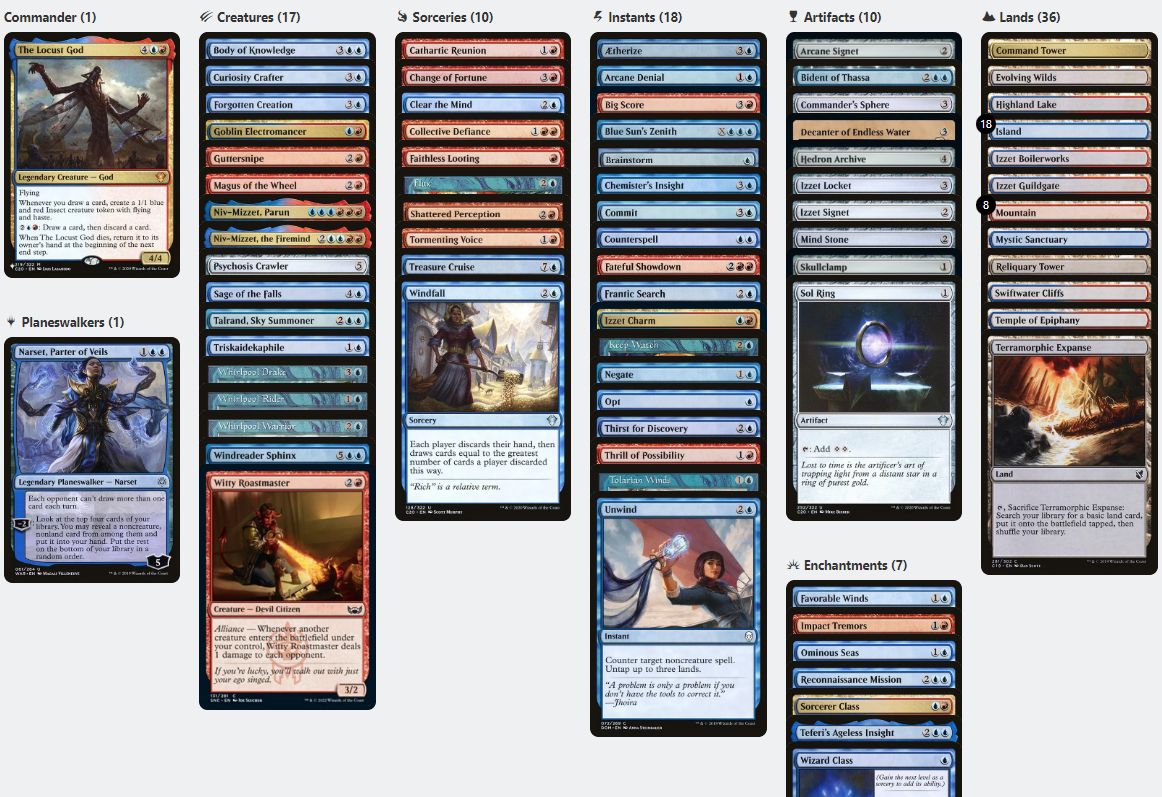 The Locust God CARD DRAW TOKENS IZZET Magic MTG Custom Commander Deck