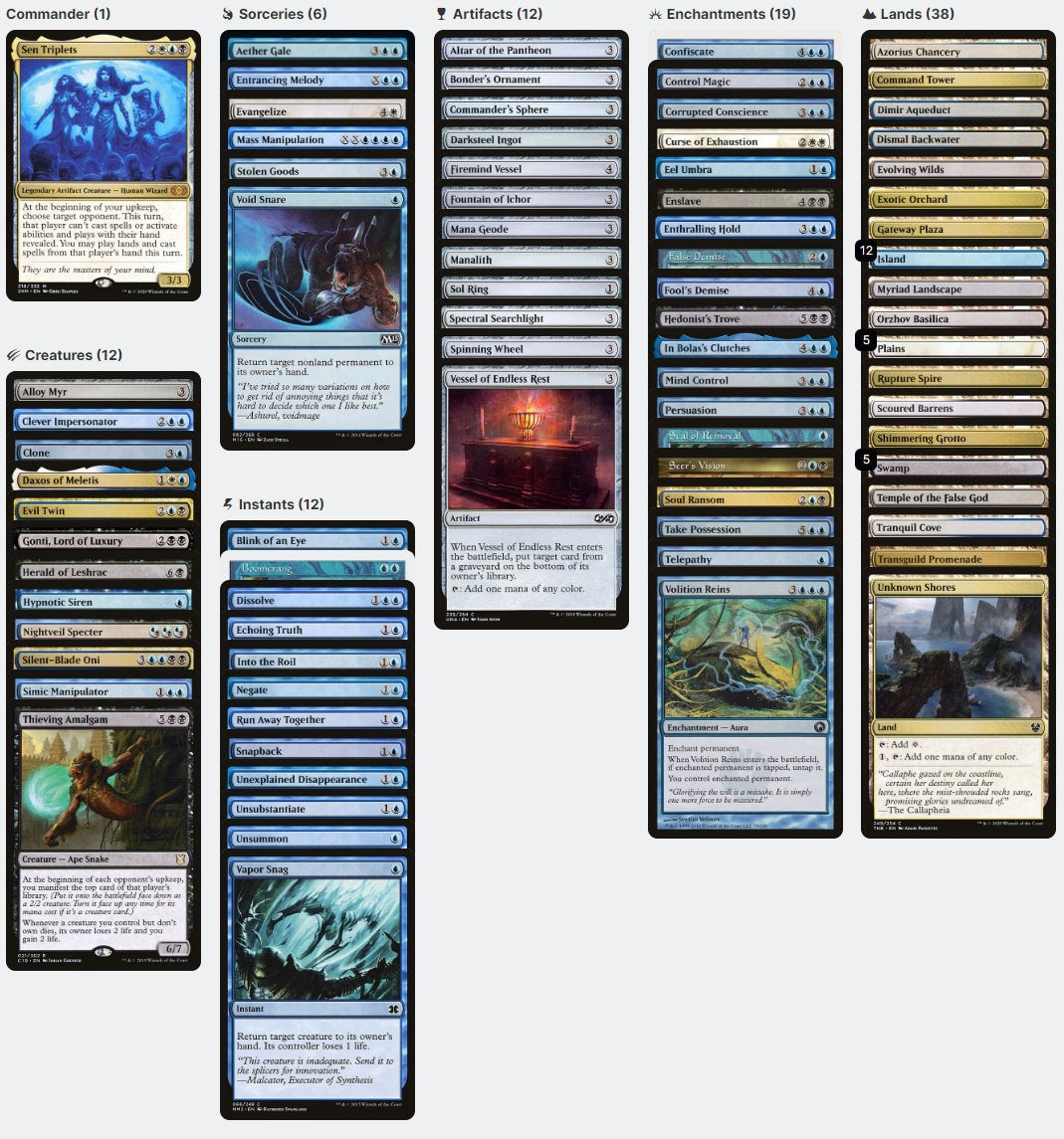 Sen Triplets Steal Theft Copy Bounce Magic MTG Commander Deck