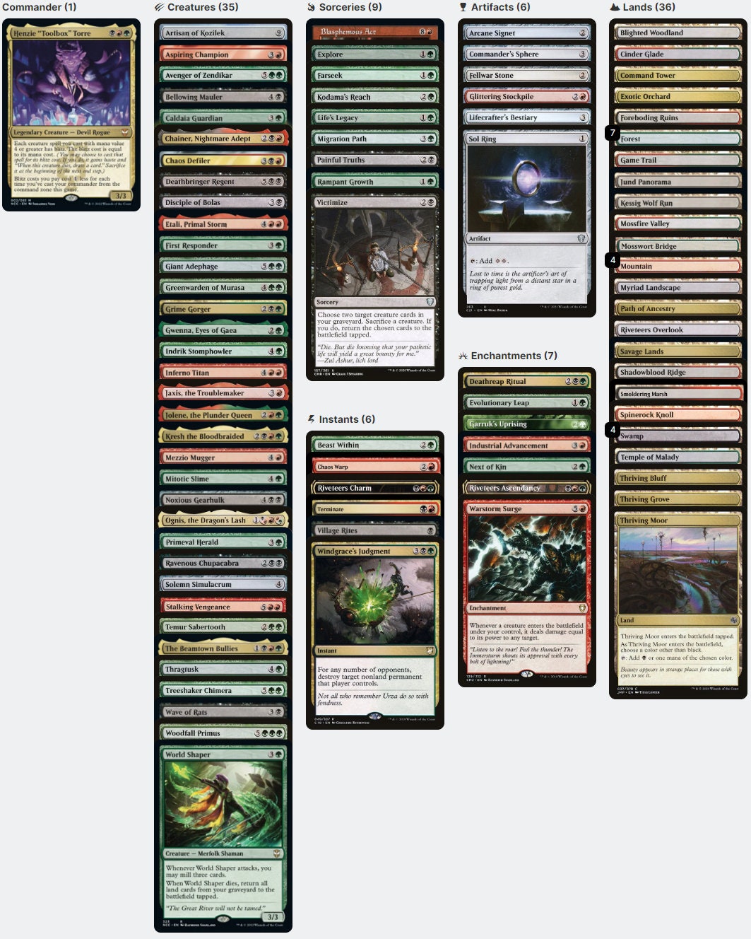 Henzie "Toolbox" Torre Blitz! Haste Creatures Magic MTG Commander Deck