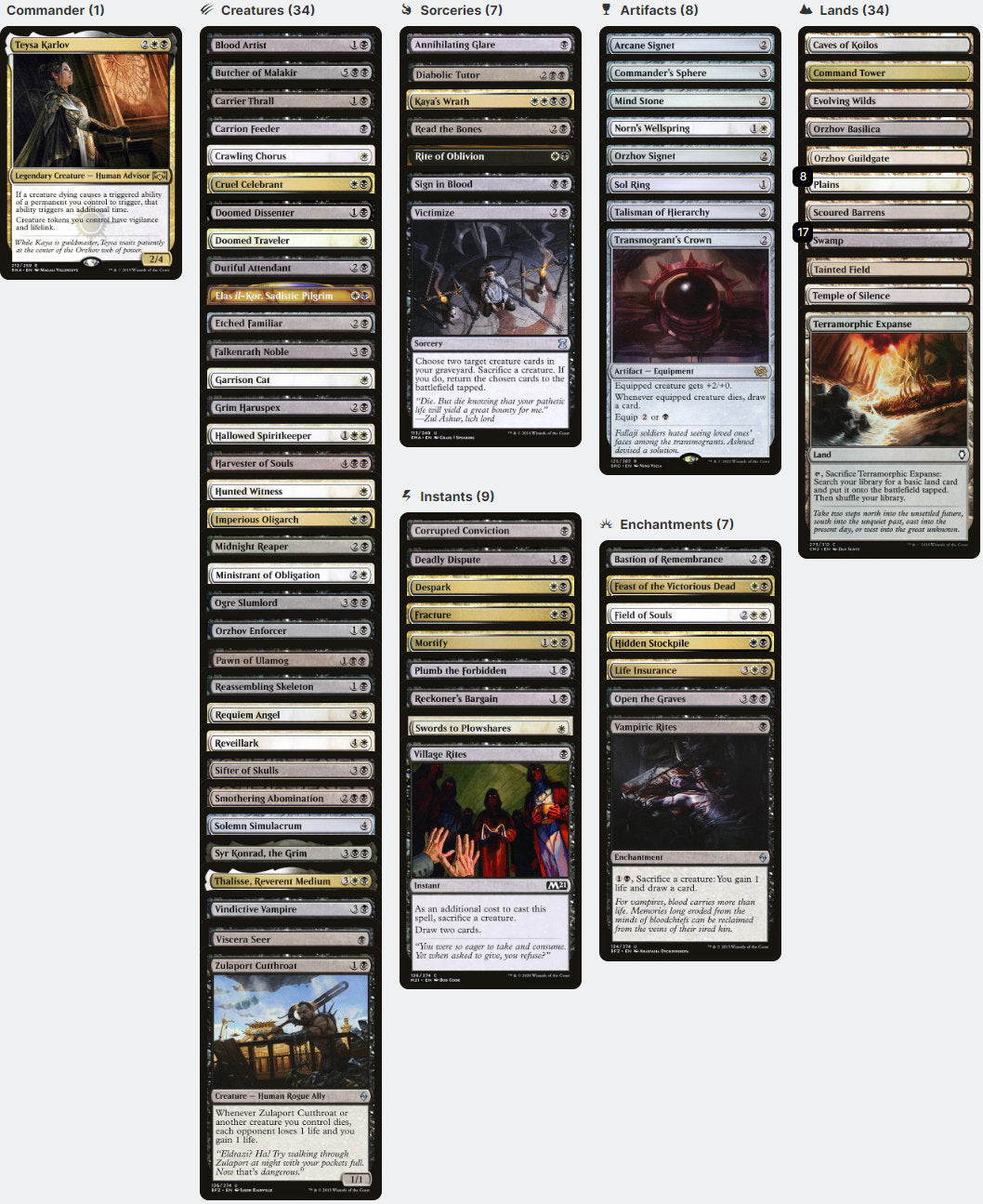 Teysa Karlov Creature Sacrifice Tokens Magic MTG Commander Deck