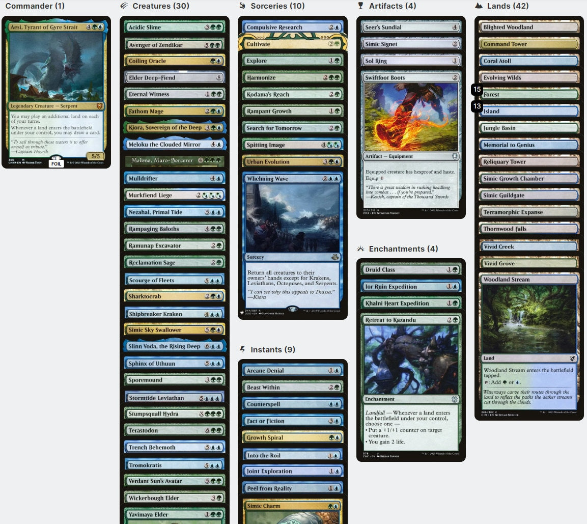Aesi, Tyant of Gyre Strait LANDS RAMP Mana Simic Magic MTG Custom Commander Deck
