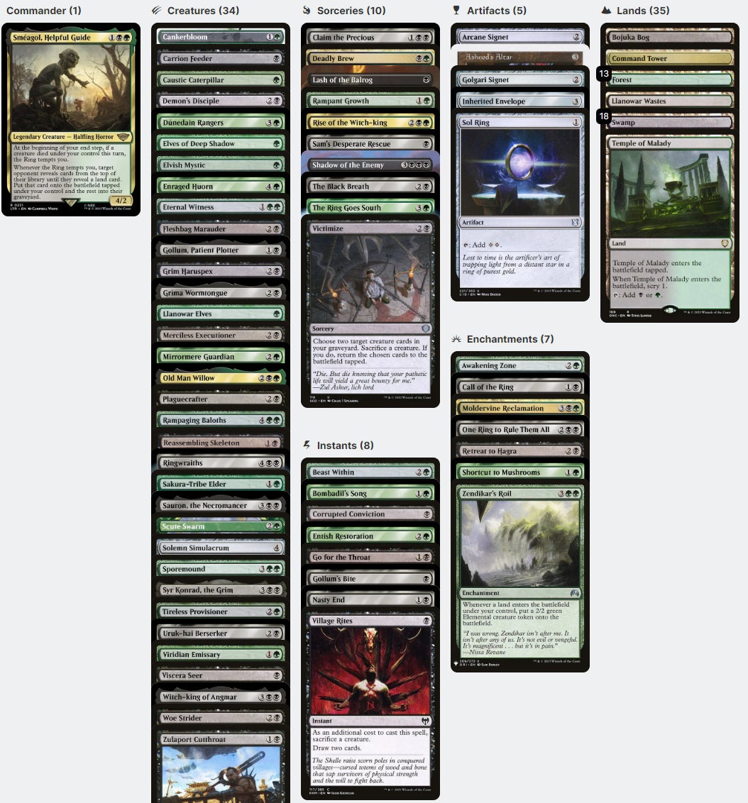 Smeagol, Helpful Guide LotR CREATURE SACRIFICE Magic MTG Custom Commander Deck