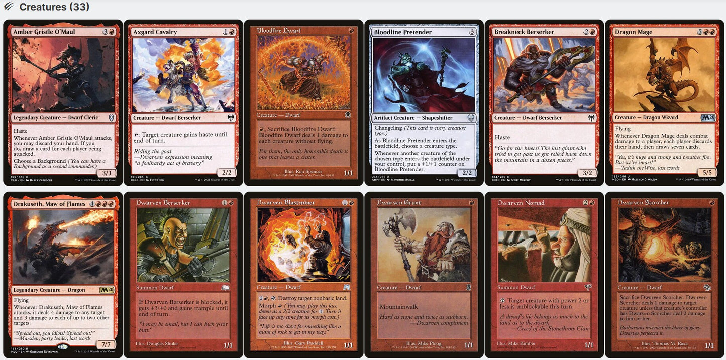 Magda, Brazen Outlaw DWARVES DRAGONS TREASURE Magic Mtg Custom Commander Deck