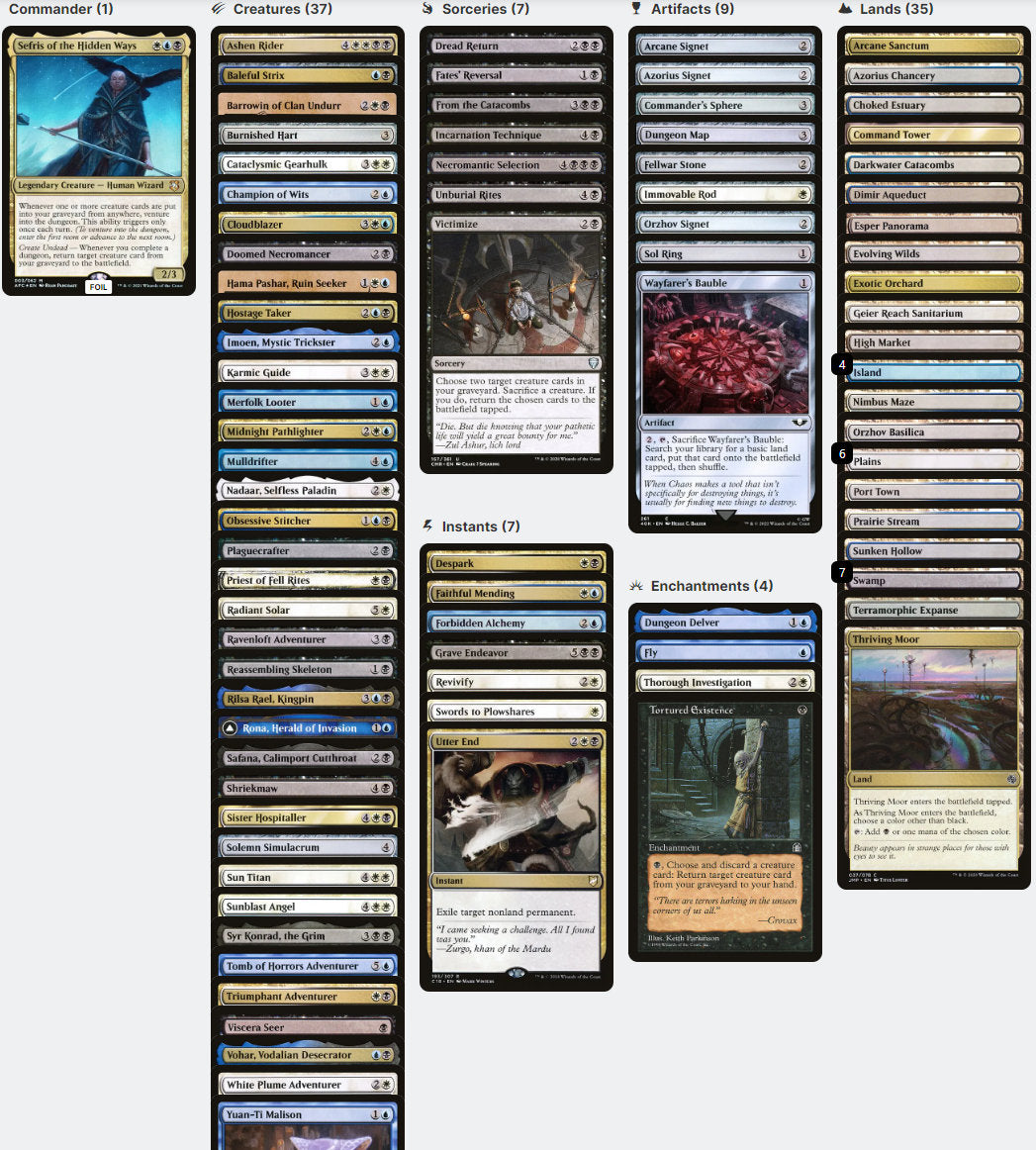 Sefris of the Hidden Ways Venture into the DUNGEON REANIMATOR Magic Mtg Commander Deck
