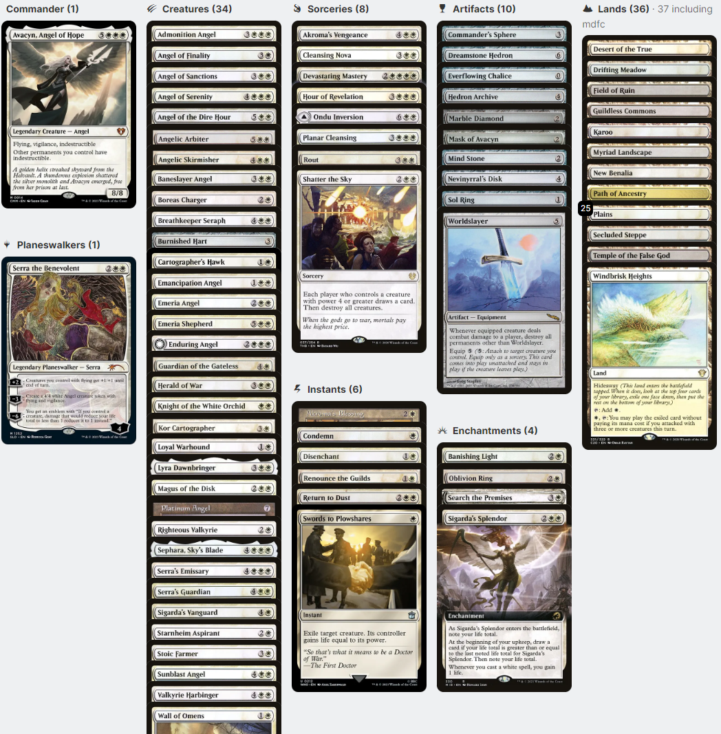Avacyn, Angel of Hope ANGEL TRIBAL Magic MTG Custom Commander Deck CommanderComplete Avacyn, Angel of Hope ANGEL TRIBAL Magic MTG Custom Commander Deck CommanderComplete