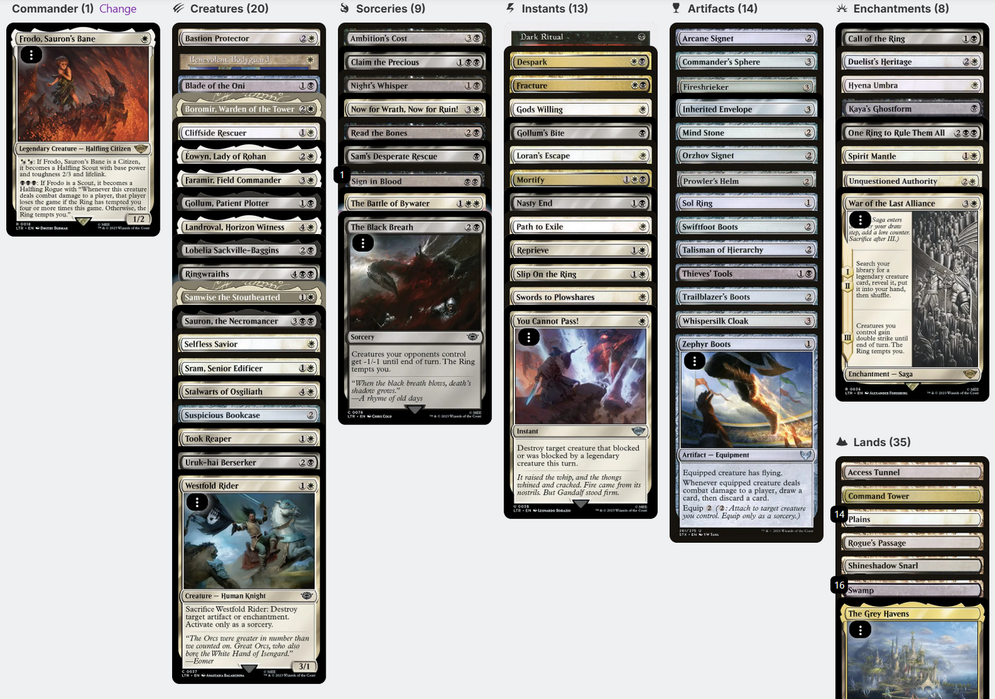 Frodo, Sauron's Bane LotR The Ring Tempts You Magic Mtg Custom Commander Deck