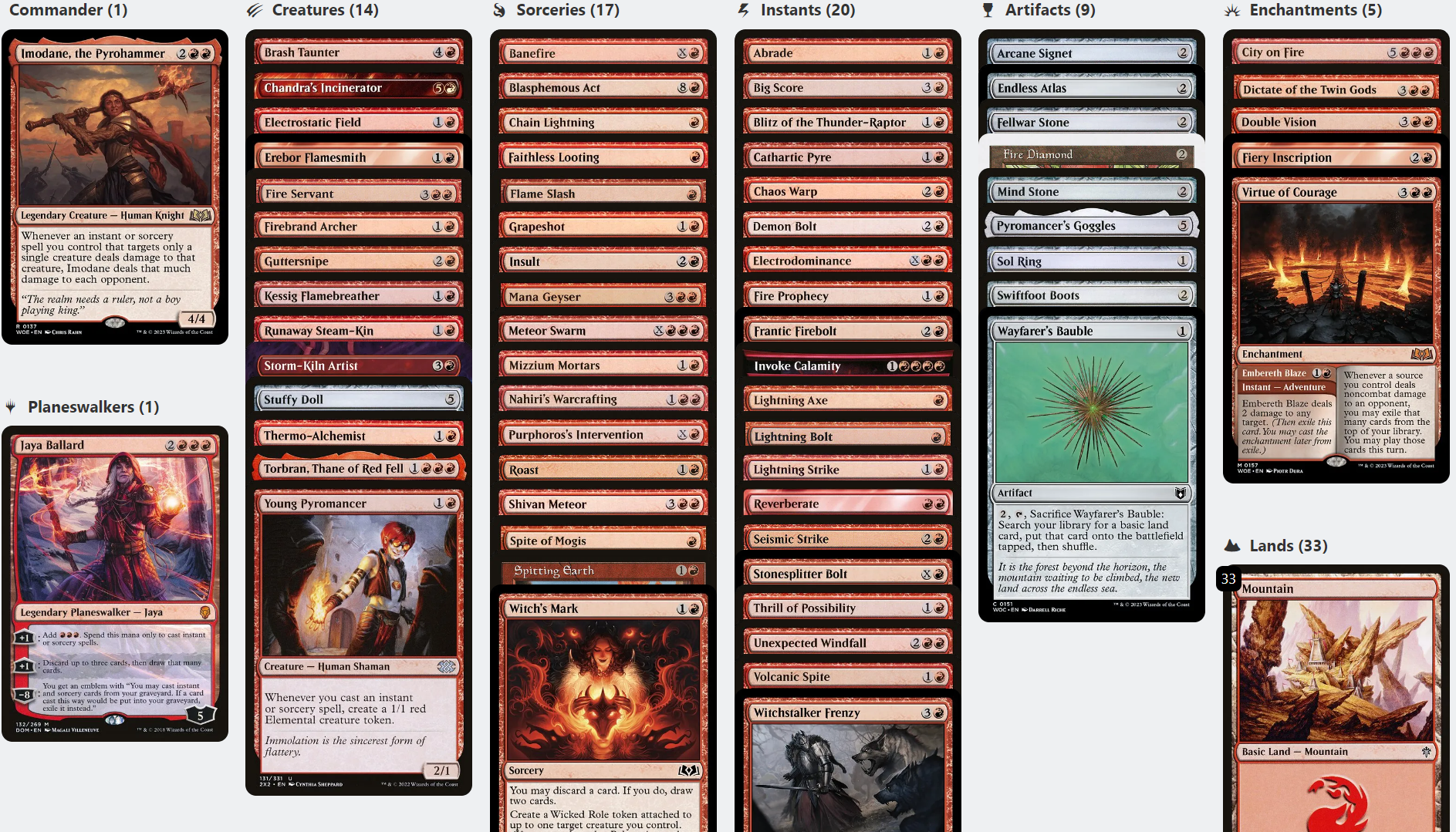 Imodane, the Pyrohammer BURN SPELLS Wilds of Eldraine WOE Magic MTG Custom Commander Deck Imodane, the Pyrohammer BURN SPELLS Wilds of Eldraine WOE Magic MTG Custom Commander Deck