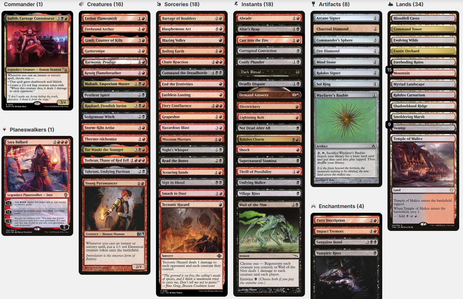 Judith, Carnage Connoisseur SPELLS DEATHTOUCH Magic MTG Custom Commander Deck Judith, Carnage Connoisseur SPELLS DEATHTOUCH Magic MTG Custom Commander Deck