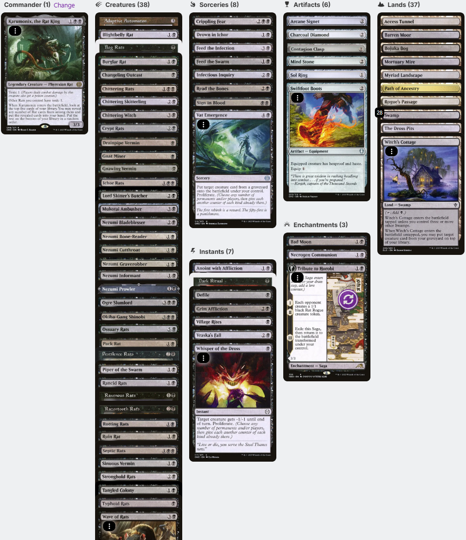 poison deck mtg commander Karumonix, Rat King POISON TOXIC RAT Tribal Magic Mtg Custom Commander Deck