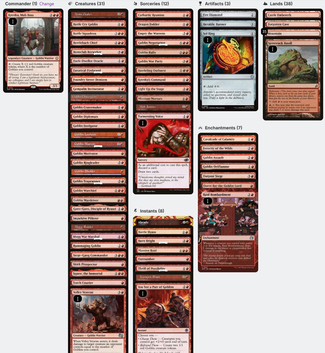 Krenko, Mob Boss Goblin Tribal Tokens Magic MTG Commander Deck