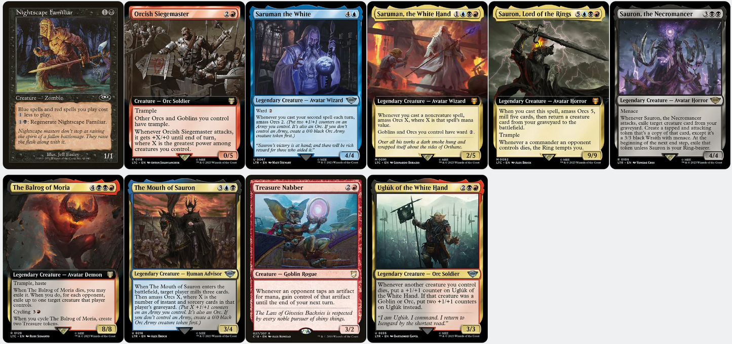 Sauron, the Dark Lord LotR THE RING TEMPS YOU AMASS ORCS Magic Mtg Custom Commander Deck