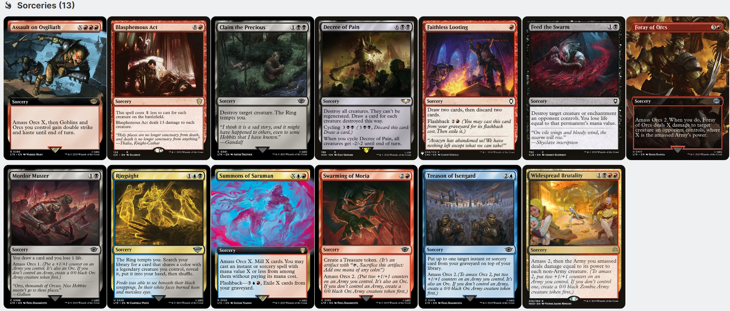 Sauron, the Dark Lord LotR THE RING TEMPS YOU AMASS ORCS Magic Mtg Custom Commander Deck