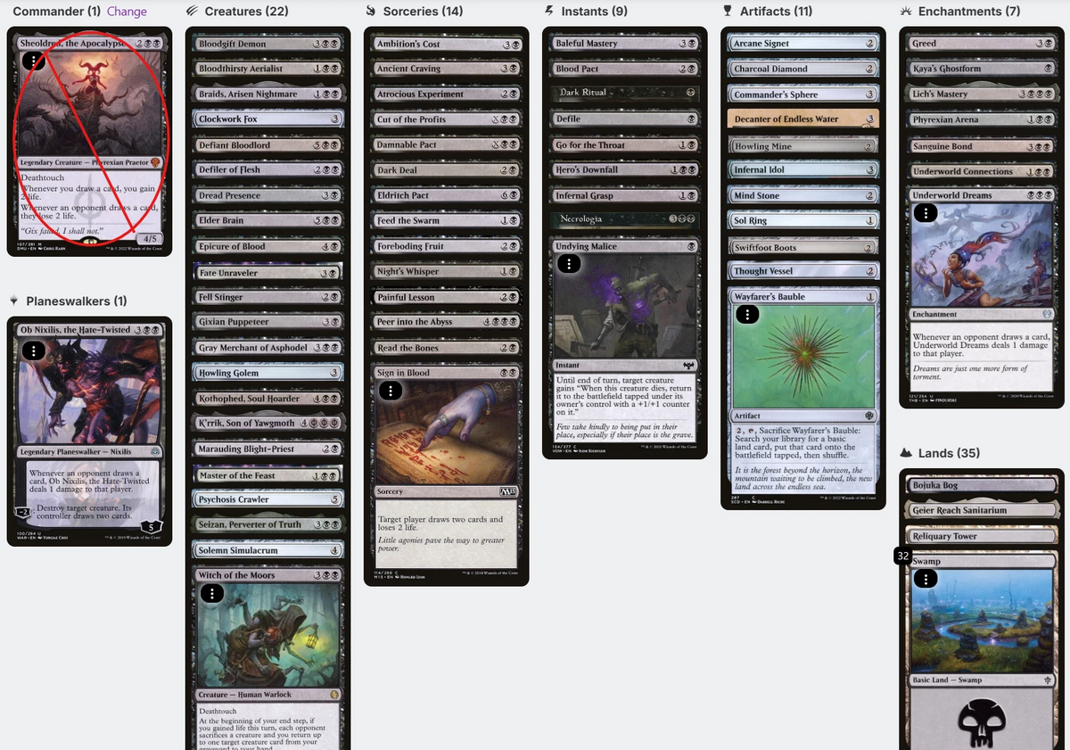 Sheoldred, the Apocalypse Forced Card Draw Life Drain Magic MTG Commander Deck *NO COMMANDER*
