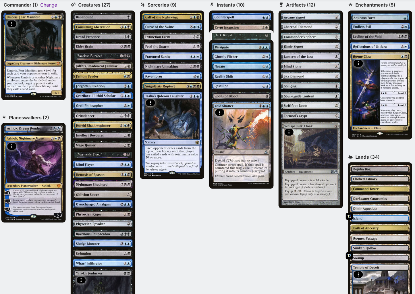 Umbris, Fear Manifest Mill Exile Nightmare Horror Tribal Magic MTG Com – CommanderComplete