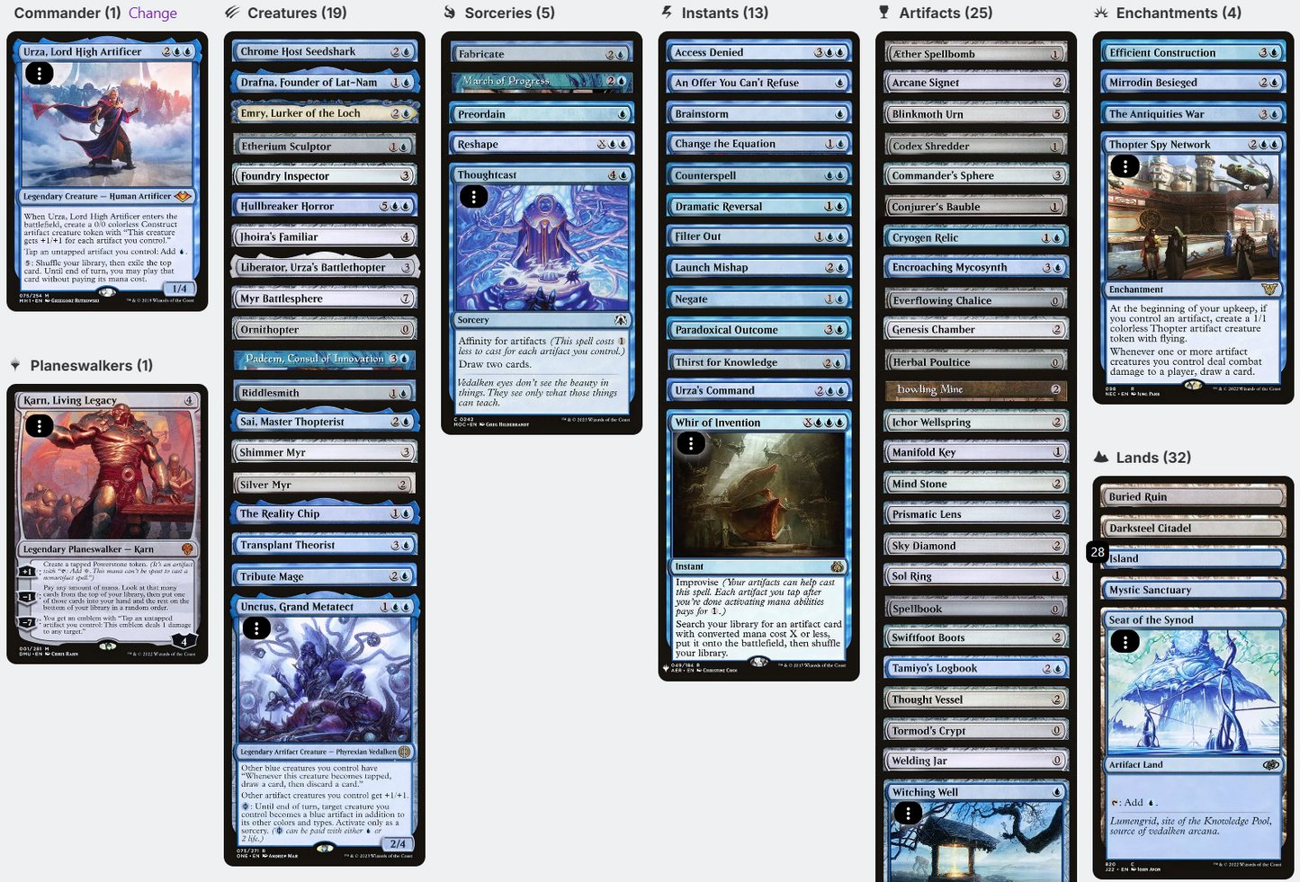 Urza, Lord High Artificer ARTIFACTS Affinity Metalcraft Magic MTG Commander Deck