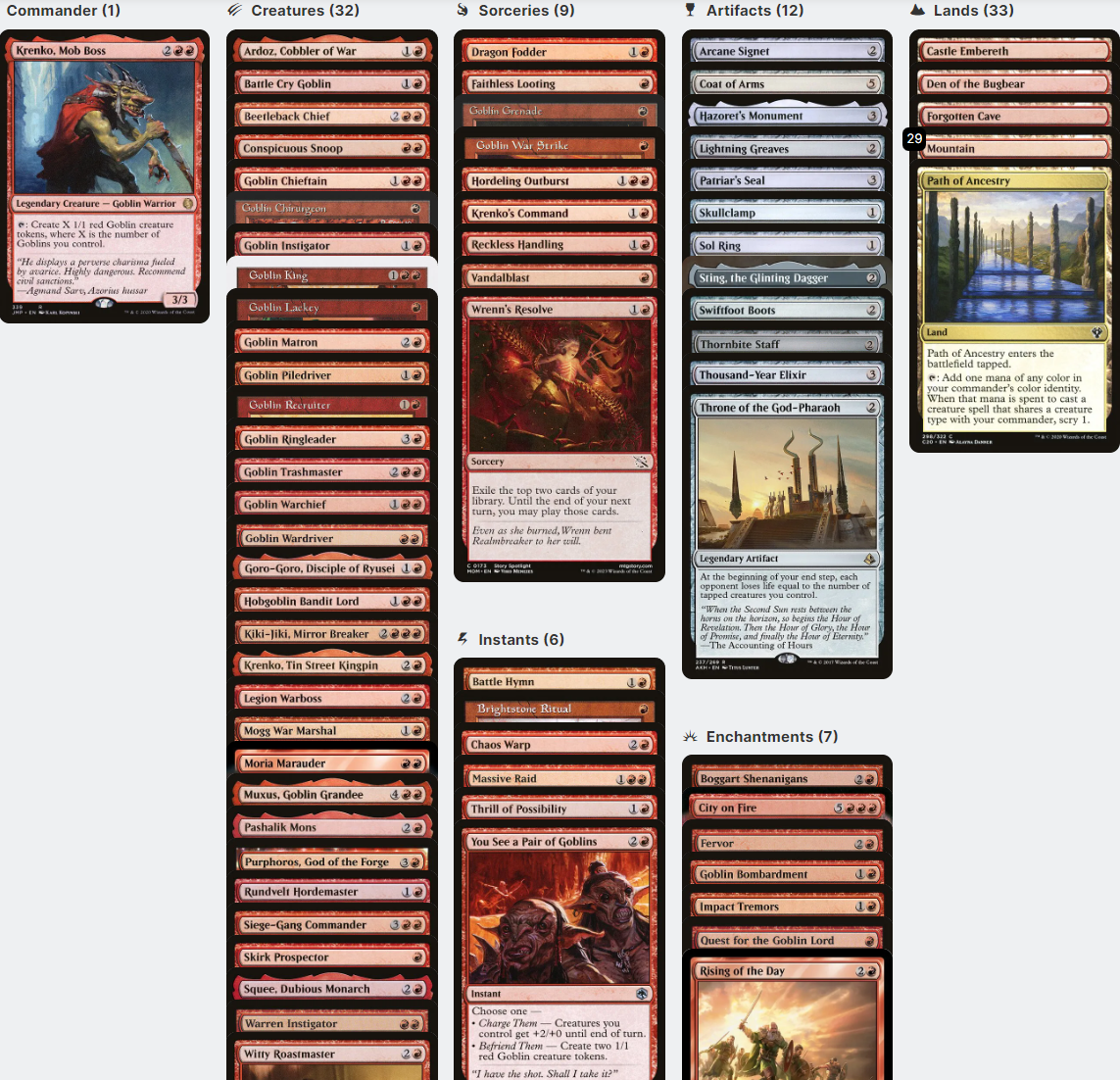 Krenko, Mob Boss ELITE Goblin Tribal Tokens MTG Custom Commander Deck