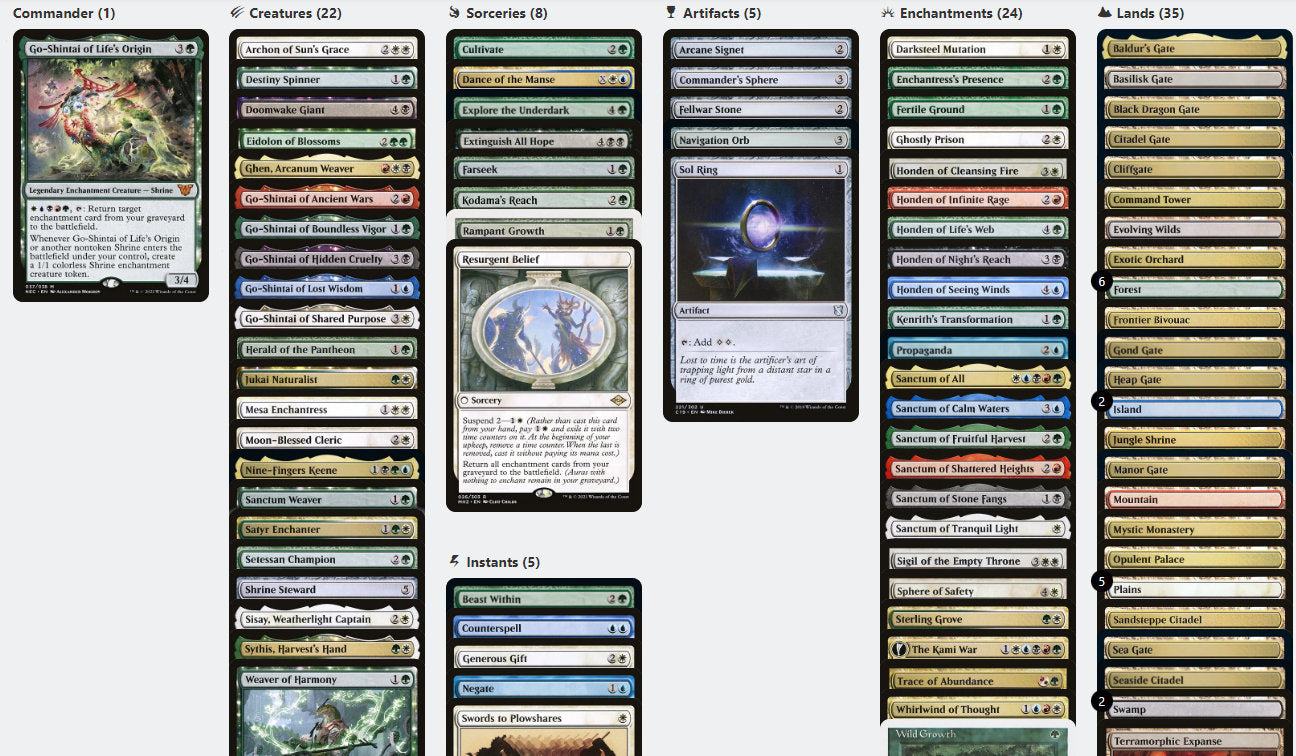 Go-Shintai of Life's Origin Shrine Enchantress Kamigawa Magic MTG Comm CommanderComplete Go-Shintai of Life's Origin Shrine Enchantress Kamigawa Magic MTG Comm CommanderComplete
