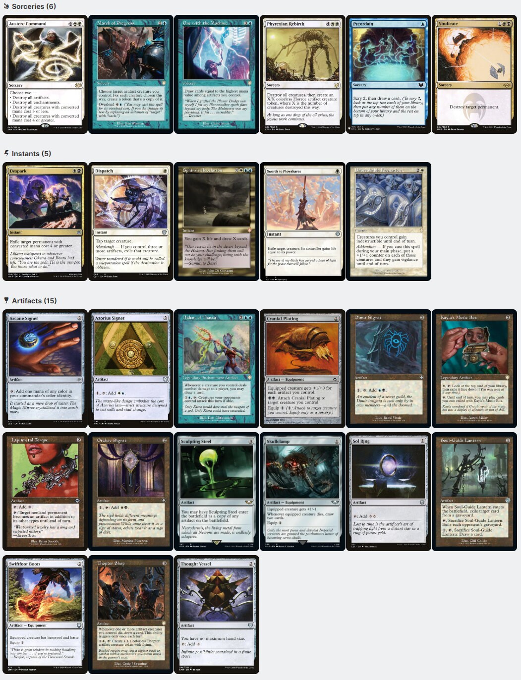 mtg cards with metalcraft Urza, Chief Artificer Affinity Metalcraft Artifact Creatures Magic MTG Commander Deck