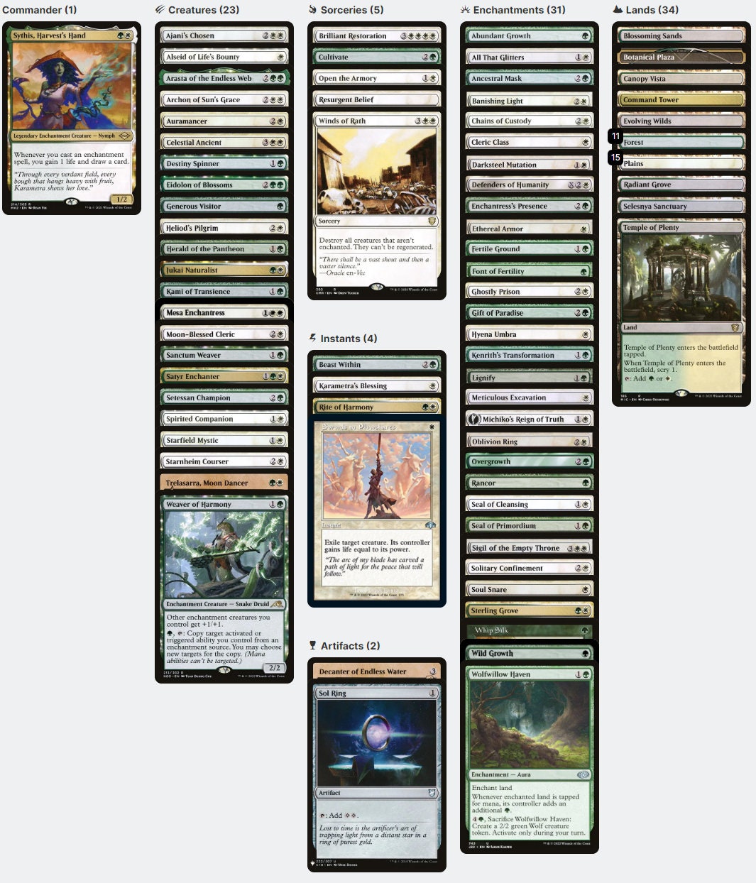 enchantress deck mtg commander Sythis, the Hidden Hand Enchantress Magic MTG Commander Deck