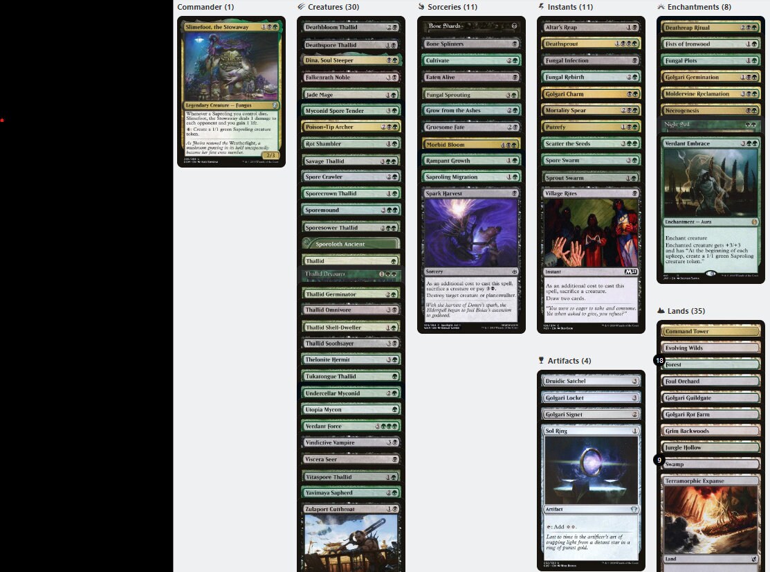 saproling commander deck mtg Slimefoot, the Stowaway Saproling Tribal Token Sacrifice Magic MTG Commander Deck