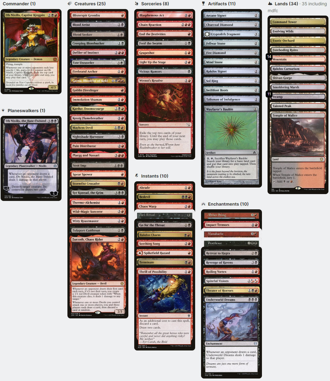 mtg ob nixilis commander deck Ob Nixilis, Captive Kingpin Death by a Thousand Pings Magic MTG Commander Deck