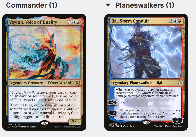 Veyran, Voice of Duality MAGECRAFT SPELLS Izzet Magic Mtg Custom Commander Deck Veyran, Voice of Duality MAGECRAFT SPELLS Izzet Magic Mtg Custom Commander Deck